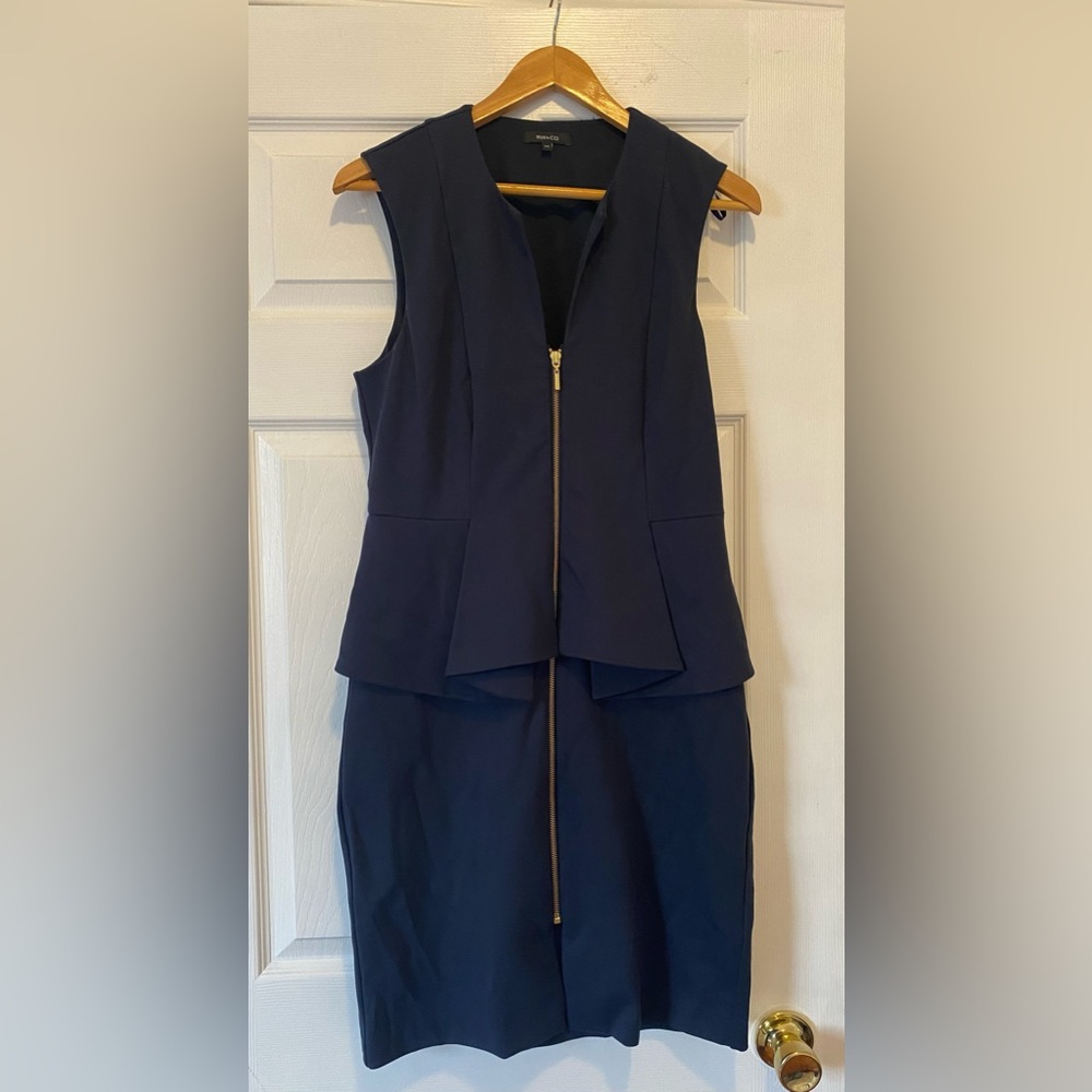 RW&Co Navy Dress with Gold Zipper and Peplum detail - Size L